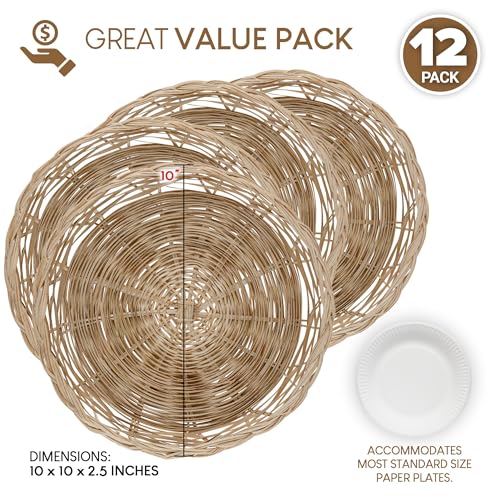 Stock Your Home 10 Inch Bamboo Wicker Plate Holders (12 Count), Heavy Duty Reusable Plate Holders, Natural