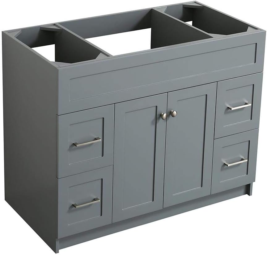 ARIEL 42" Inch Vanity Grey Base Cabinet with 2 Soft Closing Doors and 4 Full Extension Drawers - Hamlet Series F043S-BC-GRY