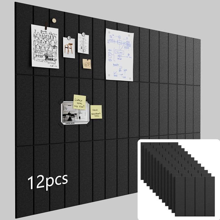 Babenest 12Pack Felt Bulletin Board, Large 47"x35" Double-Sided Available Cork Board Alternative, DIY Bulletin Pin Board with Removable Adhesive Tabs