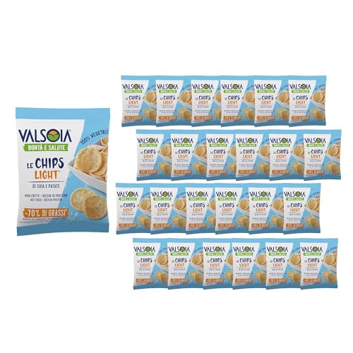 Valsoia - Le Chips Light, Chips Vegetales de Soja y Patata, Caja de 24 Paquetes de 25 Gramos, 100% Vegetales, Ricos en Proteínas y Fibra, Ideales para Veganos y Vegetarianos, Perfectos como Aperitivo