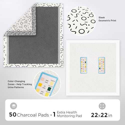 Image of ZOMISIA Charcoal Puppy Pee Pads for Dogs, 22 inchx22 inch 50 Counts + 1 Extra Health Monitoring Pad - Disposable Dog Potty Training Pads, Odor-Control, Super Absorbent & Leak-Proof