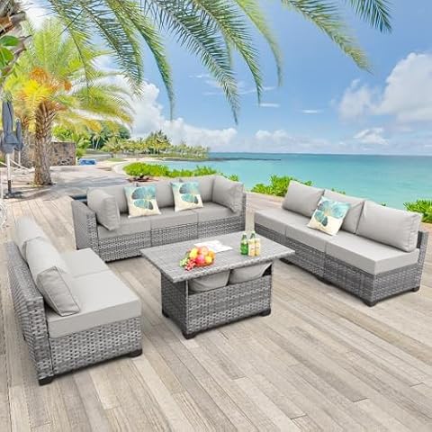 Rattaner 9-Piece Outdoor Sectional Wicker Furniture Set Cover