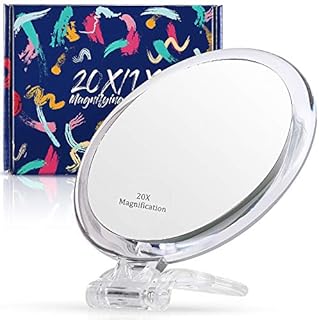 Magnifying Mirror 20x / 1x Two Sided, Double Sided Magnifying Mirror with Stand, Magnified Hand Mirror for Makeup, Blackhead/Comedone Removal (5inch,20X/1X, Silver)