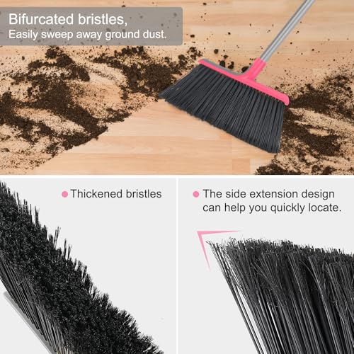 Image of KeFanta Heavy Duty Outdoor Broom with 54.7 inch Long Handle, Pink
