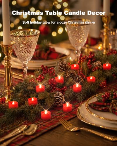 Image of Homemory 12-Pack Red Remote Flameless Battery Tea Light Candles, 400+ Hrs | 2 /4 /6 /8H Timer LED Flickering Tealight Votives for Christmas, Jack O Lanterns, Valentine's Day and Romantic Nights