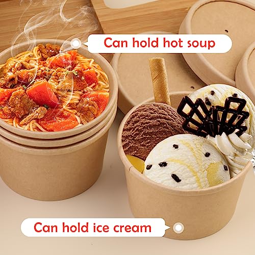 Image of Wuadua 75 Pack 8oz Paper Soup Cups with Lids Disposable Ice Cream Cups