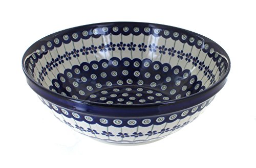 Blue Rose Polish Pottery Flowering Peacock Large Serving Bowl