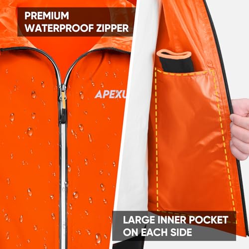 Image of APEXUP Packable Rain Jacket Men Waterproof Lightweight Raincoat with Hood