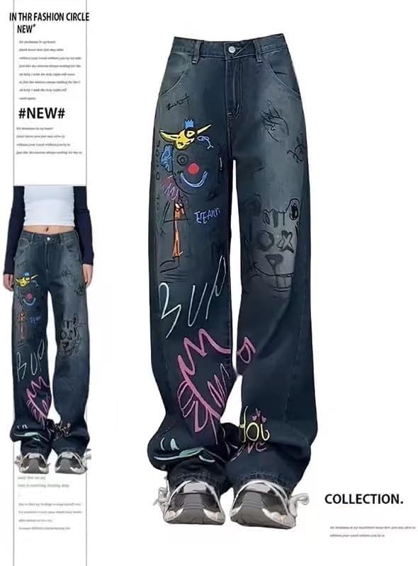 Unisex Graffiti Baggy Jeans Grunge Hiphop Streetwear Harajuku Y2k High Waist Denim Wide Trousers Aesthetic Pants Vintage - Image 4