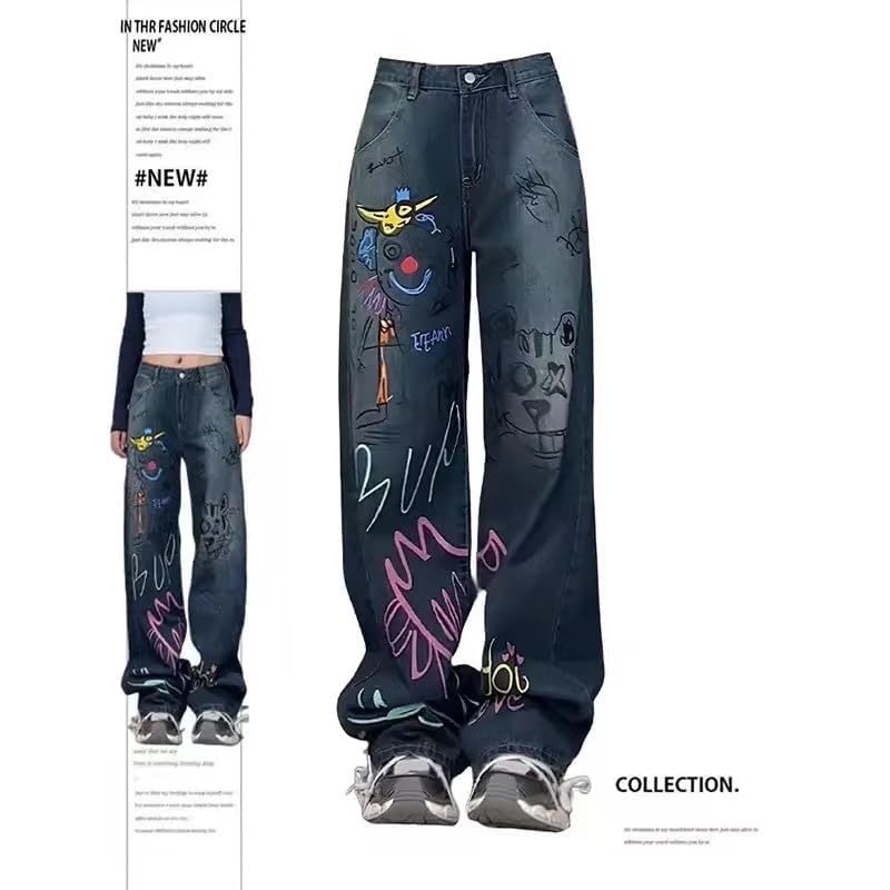 Unisex Graffiti Baggy Jeans Grunge Hiphop Streetwear Harajuku Y2k High Waist Denim Wide Trousers Aesthetic Pants Vintage3