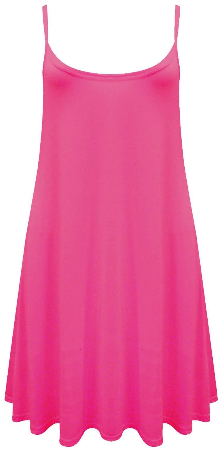 Crazy Girls Girls Cerise Plain Crazy Womens Plain Cami Strappy Sleeveless Flippy Flared Mini Swing Dress (2Xl, )