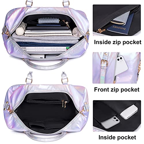 Image of CAMTOP Travel Duffle Bag Women Men Waterproof Shoulder Weekender Overnight Carryon Bag Sports Tote Gym Bag with Shoe Pocket and Trolley Sleeve, Purple