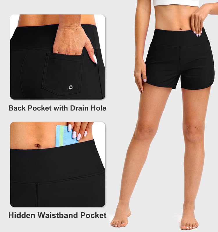 Blouty Women's Swim Board Shorts with Pockets High Waisted Tummy Control Swimsuit Bathing Shorts for Women with Liner3