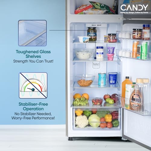 Image of Candy 240 L 2 Star Frost Free Double Door Refrigerator with Metal Finish, Auto frost, large Fruit & Vegetable Space (Moonsilver, CDD2652MS)