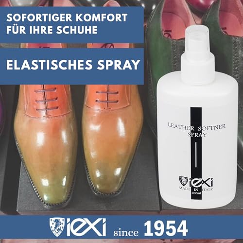 IEXI Leather Softner - Lederdehnerspray Gegen Enge Schuhe, 200ml Made in Italy - Dehnungsspray Schuhe - Instant-Stretch-Sprays machen echtes Leder (Glattleder, Wildleder, Nubuk)