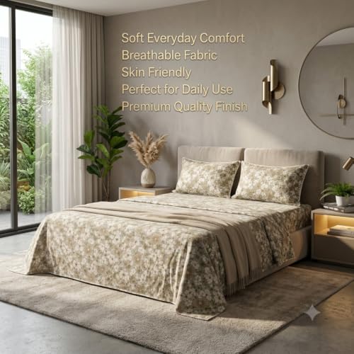 Image of Bedsheet for King Bed Include Pillow Covers | Blossom Serenity Premium Bedding | Pure Cotton 144 Thread Count|108x108 inch - Blossom Serenity