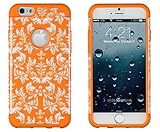iPhone 6, DandyCase 2in1 Hybrid High Impact Hard Orange & White Flower Pattern + Silicone Case Cover for Apple iPhone 6 (4.7