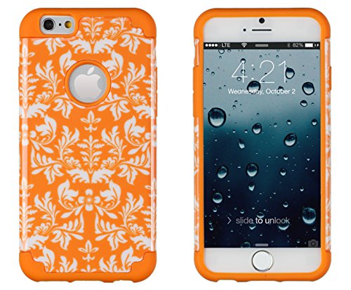 iPhone 6, DandyCase 2in1 Hybrid High Impact Hard Orange & White Flower Pattern + Silicone Case Cover for Apple iPhone 6 (4.7