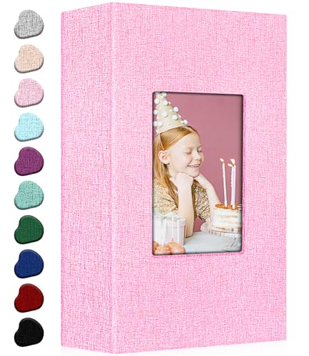 Ejblfe Photo Album 4x6,Linen Cover Slide-in Photo Album Book Can Holds 300 4x6 Photos with 50 Black Sheets for Family,Wedding,Baby and Holiday Pictures (Pink)
