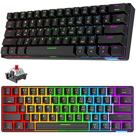 XINMENG SK61 Mac Keyboard, PC Wireless Keyboards, 60% Bluetooth Mechanical Keyboard, Customize Anti-ghosting water proof Keyboard, RGB LED Backlit for Laptop Office and Learning, Game Balck Keyboard Cover