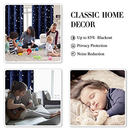 Wubodti Navy Blue Nursery Blackout Curtains For Boys 2 Panel Sets, Space Theme Star Kids Curtains Room Darkening Noise Cancelling Window Drapes Coverings For Bedroom Living Room, 42 X 84 Inch #TOP2
