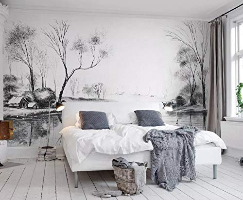 Papel Pintado 3D Bosquejo De Línea Blanco Y Negro Paisaje Río Ciudad Fotomurales 3D TV Fondo Pared Murales Papel Tapiz Moderno