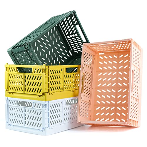 4PCS Caisse Pliante Ultra-résistante Légère Panier de Rangement Panier Pliant Panier Mini paniers en Plastique paniers de Stockage Pliable Organisateur Creux de Stockage empilement Caisse