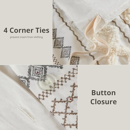 Image of INK+IVY Imani 100% Cotton Duvet Mid Century Modern Design, All Season Comforter Cover Bedding Set, Matching Shams, King /Cal King, Ivory Chenille Tufted Accent 3 Piece