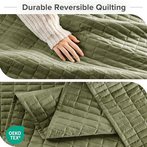 Comfort Spaces Twin Quilt Set Modern Reversible Plaid Coverlet Twin Bedding Set Cozy Quilted Winter Layer, All Season Lightweight Soft Twin Size Quilt, Kienna, Twin/Twin XL Olive Green 2 Piece
