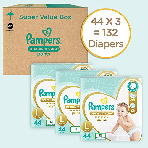 Image of Pampers Premium Care Pants, Large size baby diapers (L), 132 Count, Softest ever Pampers pants