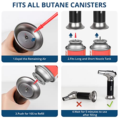 Image of Sondiko Refillable Lighter, Fit All Butane Tanks with Safety Lock, Adjustable Flame and Continuous Mode Kitchen Torch for Dessert, Baking, BBQ