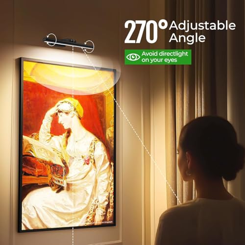 Image of Wireless Picture Lights for Wall, Battery Operated Wall Light for Painting Rechargeable CCT Rotatable 16in Art Gallery Light with Remote Dimmable Timer for Artwork Frame Display Dartboard