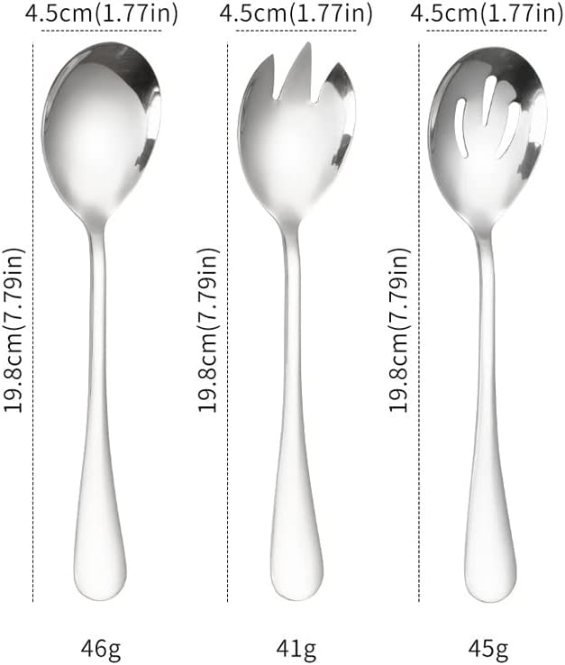 Vista 7 de ARFUKA Servidores de ensalada de acero inoxidable, juego de cuchara y tenedor para ensalada, utensilios de cocina, cubiertos, regalos plateados
