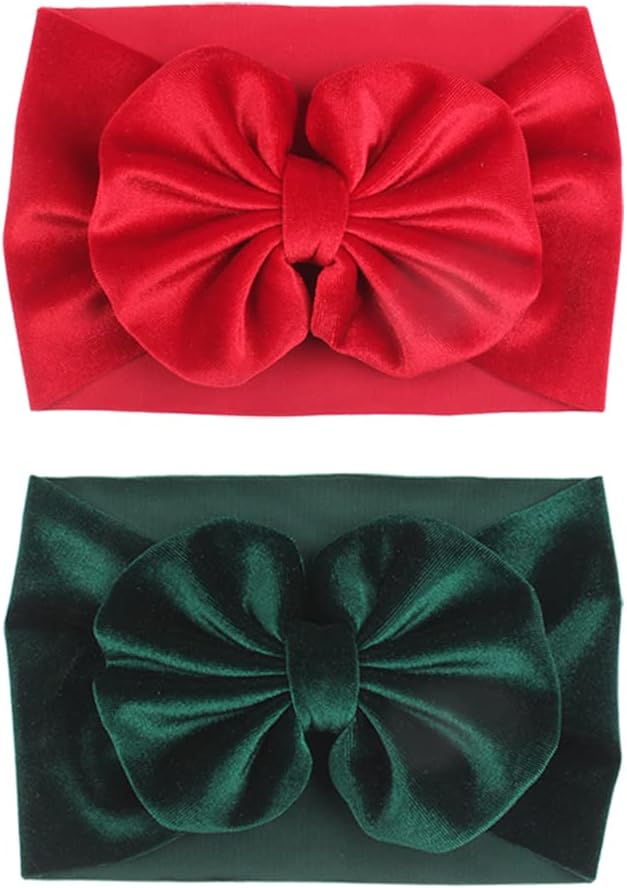 YanJie Baby Red and Green Christmas Velvet Headbands, Large Bow Head Wrap for Toddler Baby Girl Photography Prop Hair Accessories (red-green)