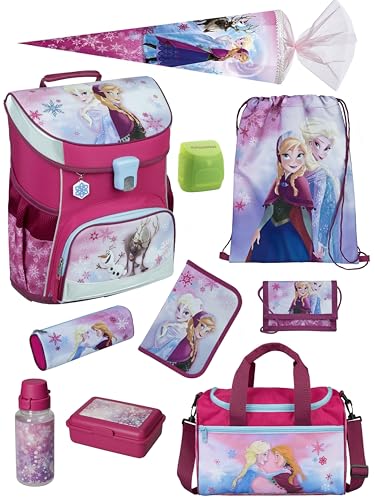 Familando - Scooli Campus Fit Schulranzen Set - 10-teilig mit Schultüte - Disney Die Eiskönigin (Frozen) - Ergonomisch, Stabil & 980g leicht - 18L Volumen - Brustgurt & Reflektoren - ab 1. Klasse