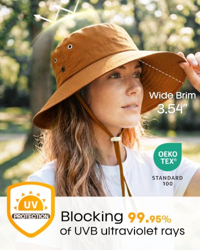 Image of FURTALK Sun Hats for Women Ponytail Wide Brim Summer Packable Cowboy Hat | 100% Nylon, Convertible Cowboy Style, Foldable & Packable, Adjustable Drawstring, Ideal for Hiking, Gardening, Beach Boating