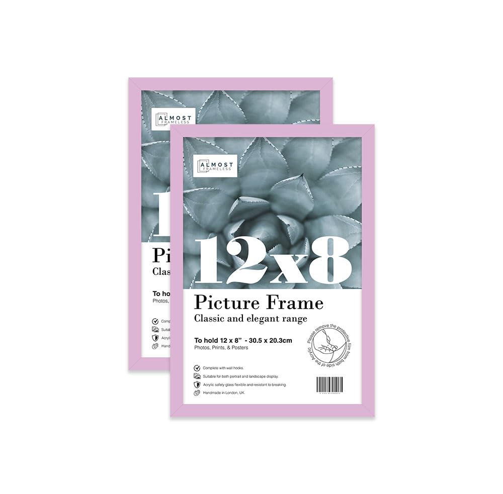 Almost Frameless 12x8 Lilac Picture Frame Set of 2, Display 12x8 Picture Gallery Wall, Poster, Photo, Artwork, or Print, Yellow