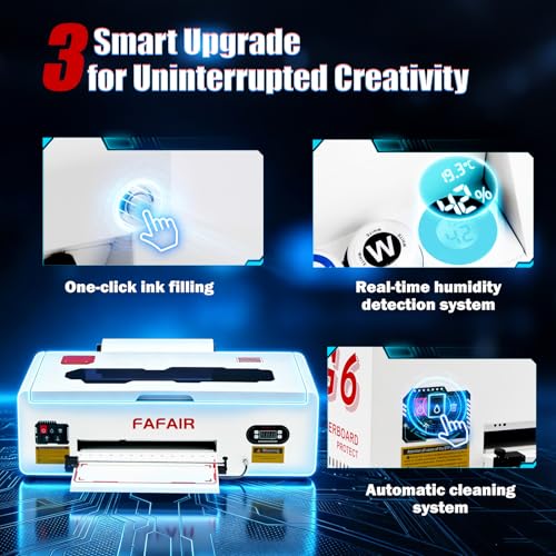Image of FAFAIR A3 L1800 DTF Printer, Dtf Printer Machine with 6 Smart Upgrades & Auto Clean, DIY Print Machine with Software, Powder, 5 x 250ml Ink, and 1 x Roll of Film(L1800+Oven, White)