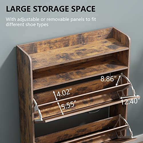 Gyfimoie Shoe Storage Cabinet With 2 Flip Drawers, Freestanding Tipping Bucket Shoe Organizer Cabinet Narrow Hidden Shoe Rack Cabinet With Storage Cubby For Entryway Slim #TOP5