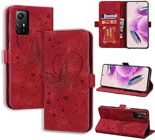 CASAFUNY Etui do Xiaomi Redmi Note 12S, etui z klapką, skórzane etui z uchwytem na karty, podpórka, magnetyczne zamknięcie ochronne etui na telefon Xiaomi Redmi Note 12S 4G, czerwone