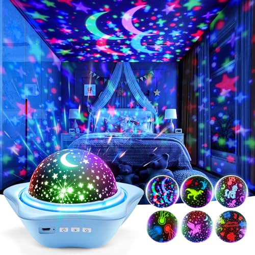 One Fire Sternenhimmel Projektor Kinder, 96 Lichtmodi Nachtlicht Kinder Nachtlicht Baby, 2400mAh Akku LED Projektor Baby Sternenhimmel Nachttischlampe 360° Drehung Geschenke Junge Kinderzimmer Deko
