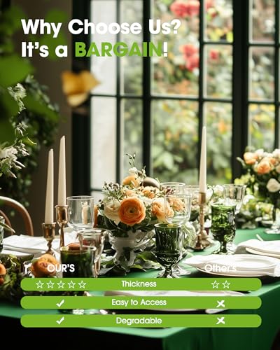 Image of Pureegg Plastic Table Cloth Disposable 20 Pack, 54 x 108 Inch Table Cloths, St Patricks Day, Christmas Decorations, Tablecloths, Rectangle, Forest, Plastic Cover, Leakproof & Sturdy, Green