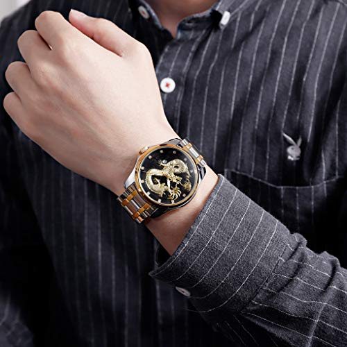 Men Luxury Gold Chinese Dragon Carved Dial Diamond Quartz Watch Casual Waterproof Sport Stainless Steel Wristwatch2
