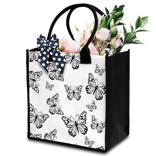 Butterfly Tote Bag For Women, Aesthetic Tote Bag, Cute Reusable Canvas Tote Bag For Traveling Shopping, Butterfly Gift Bag With Ribbon, Shoulder Beach Tote Bag Gifts For Women Friends Coworker -24