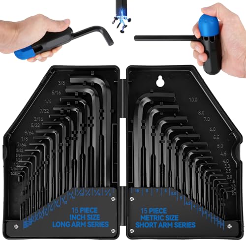 Image of DISEN 30 PCS Upgraded Magnetic Hex Key Allen Wrench Set, Metric (0.7-10 mm) and SAE(0.028-3 /8 inch) Allen Wrenches L Shape Hex Keys with Torque Handle, Chrome Vanadium Steel