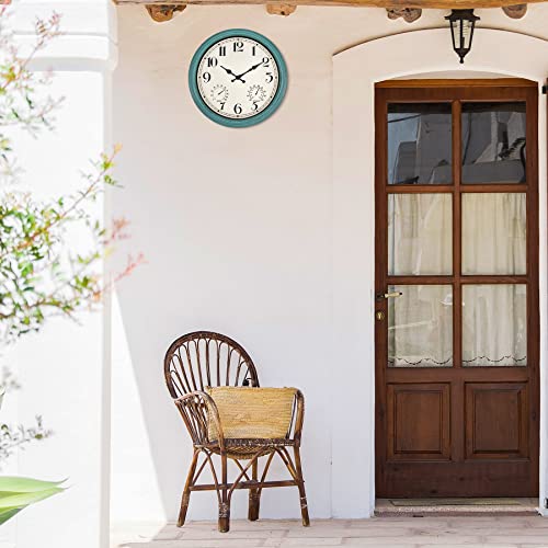 Foxtop 16 Inch Large Outdoor Clocks, Waterproof Wall Clock With Thermometer And Hygrometer Combo, Battery Operated Non-Ticking Quartz Round Clock For Patio Home (Green) #TOP6