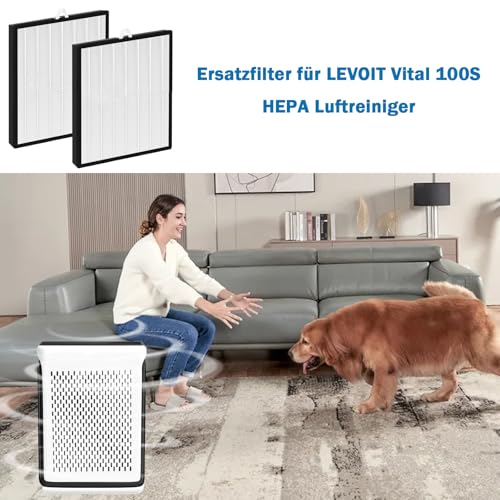 Vital 100S Ersatzfilter für LEVOIT Vital 100S HEPA Luftreiniger, 3-in-1 H13 Ersatz HEPA Filter Hocheffizienter Aktivkohle und Vorfilter (2 Stück)