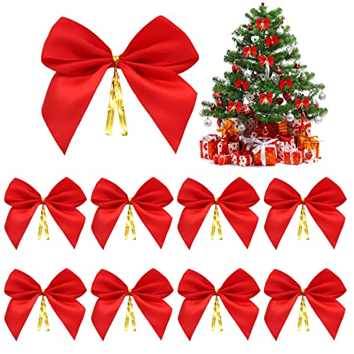 Ancuioyz 50pcs Mini Noeuds de Noël 5 * 8 cm, Décorations Festives en Satin Rouge pour Arbre de Noël et Boîte Cadeau
