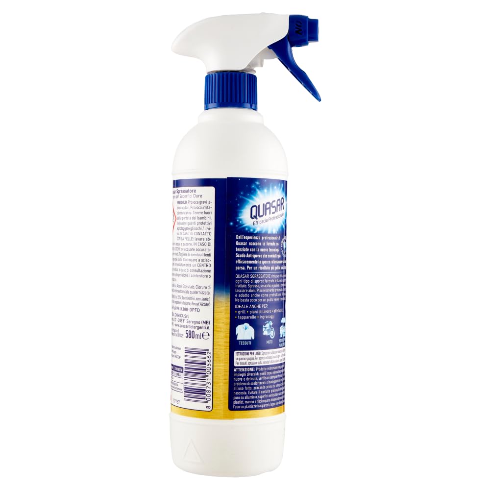 8 X Quasar Sgrassatore Extrarapido – Detergente spray extra veloce – Detergente 580 ml + portachiavi Beni Culinari