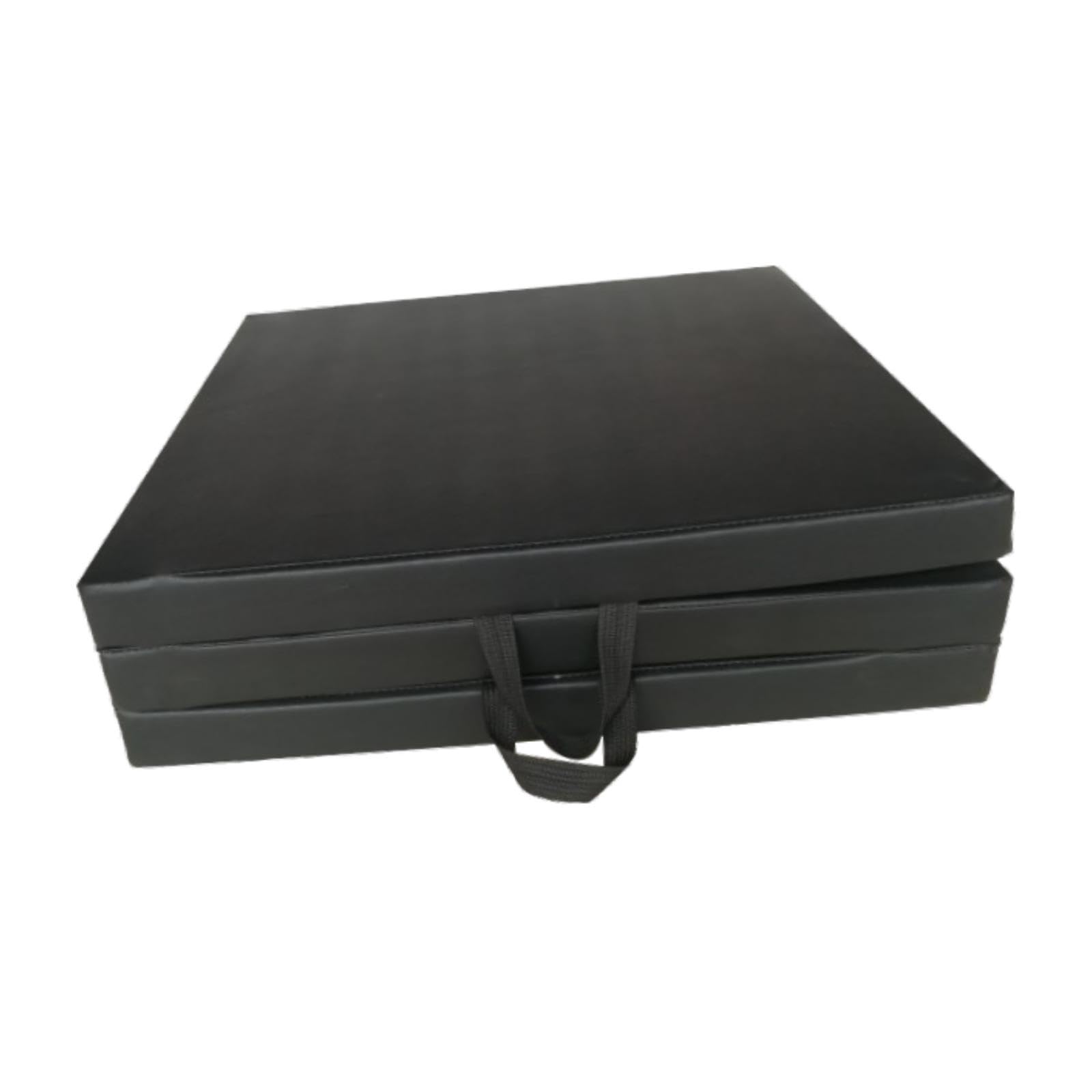 Vaveren Tri Fold Folding Exercise Mat Yoga Mat PU Leather Nonslip MMA with Handles Aerobics for Women Training Workout Gymnastics Mat, Black